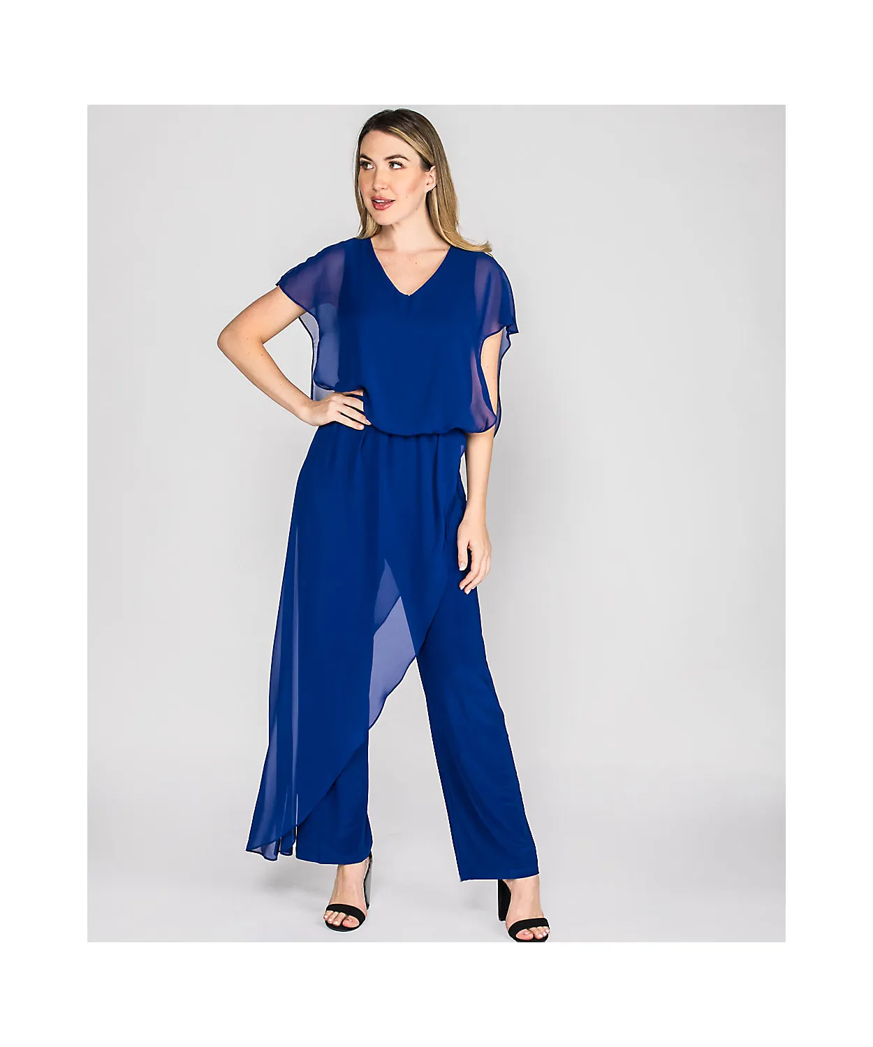 Last Tango Jumpsuit w/ Chiffon Overlay -  Royal Blue