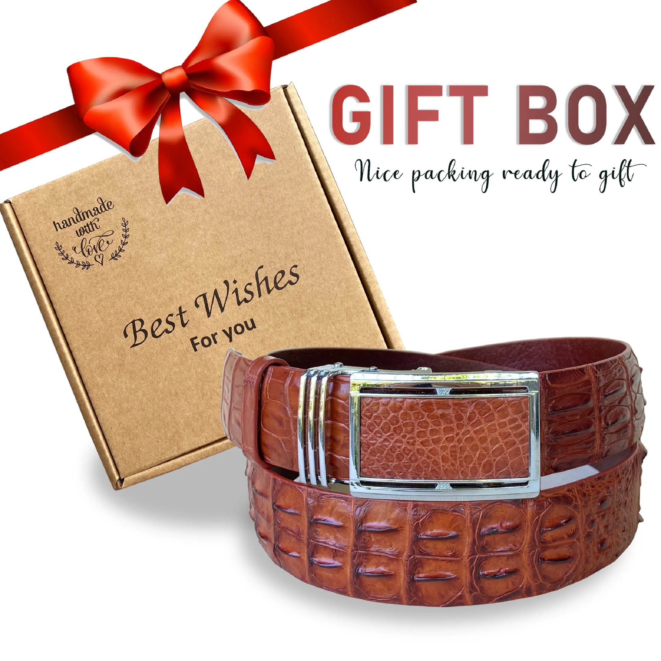 Light Brown Alligator HornBack  Leather Belt For Men - Automatic Buckle | BEHO66