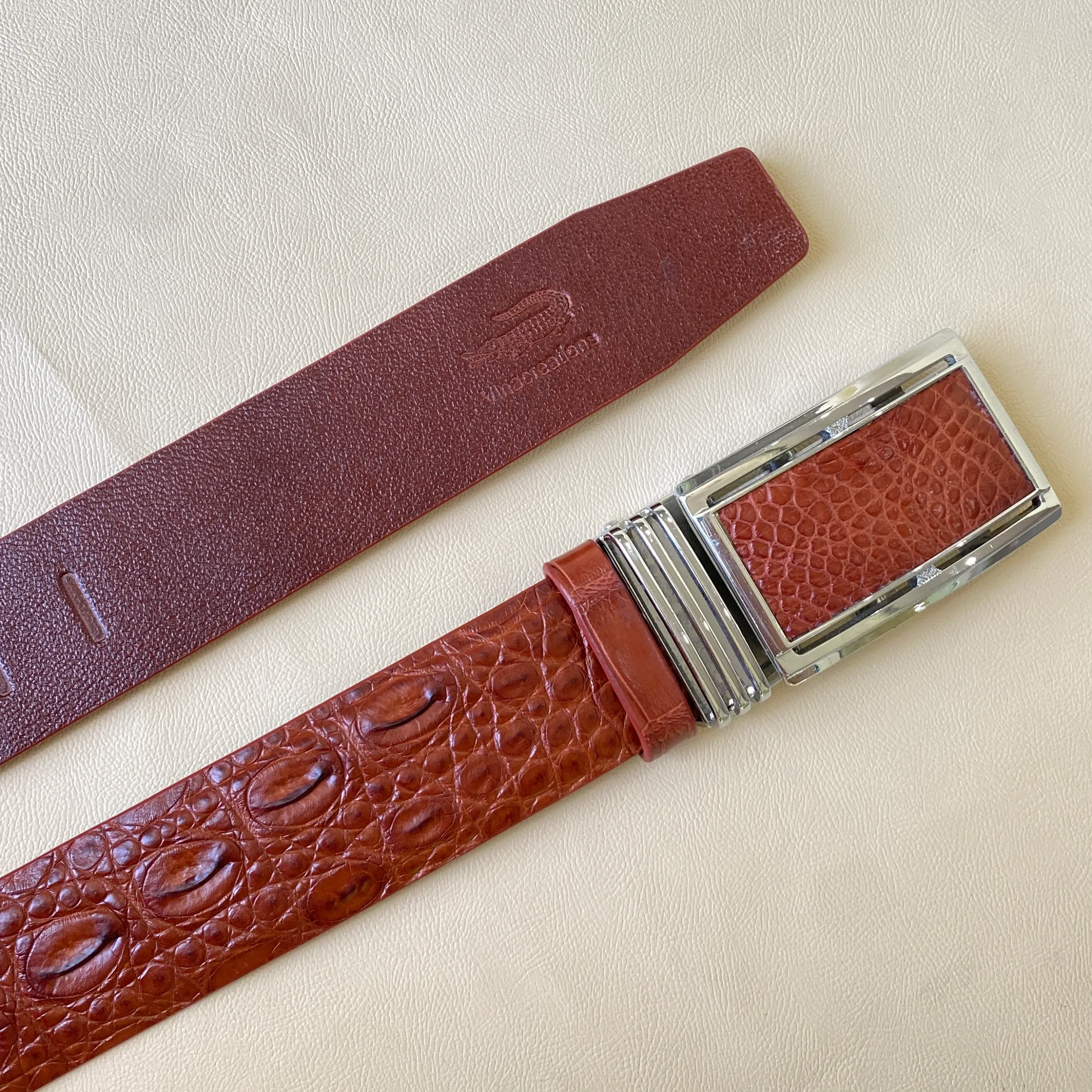 Light Brown Alligator HornBack  Leather Belt For Men - Automatic Buckle | BEHO66