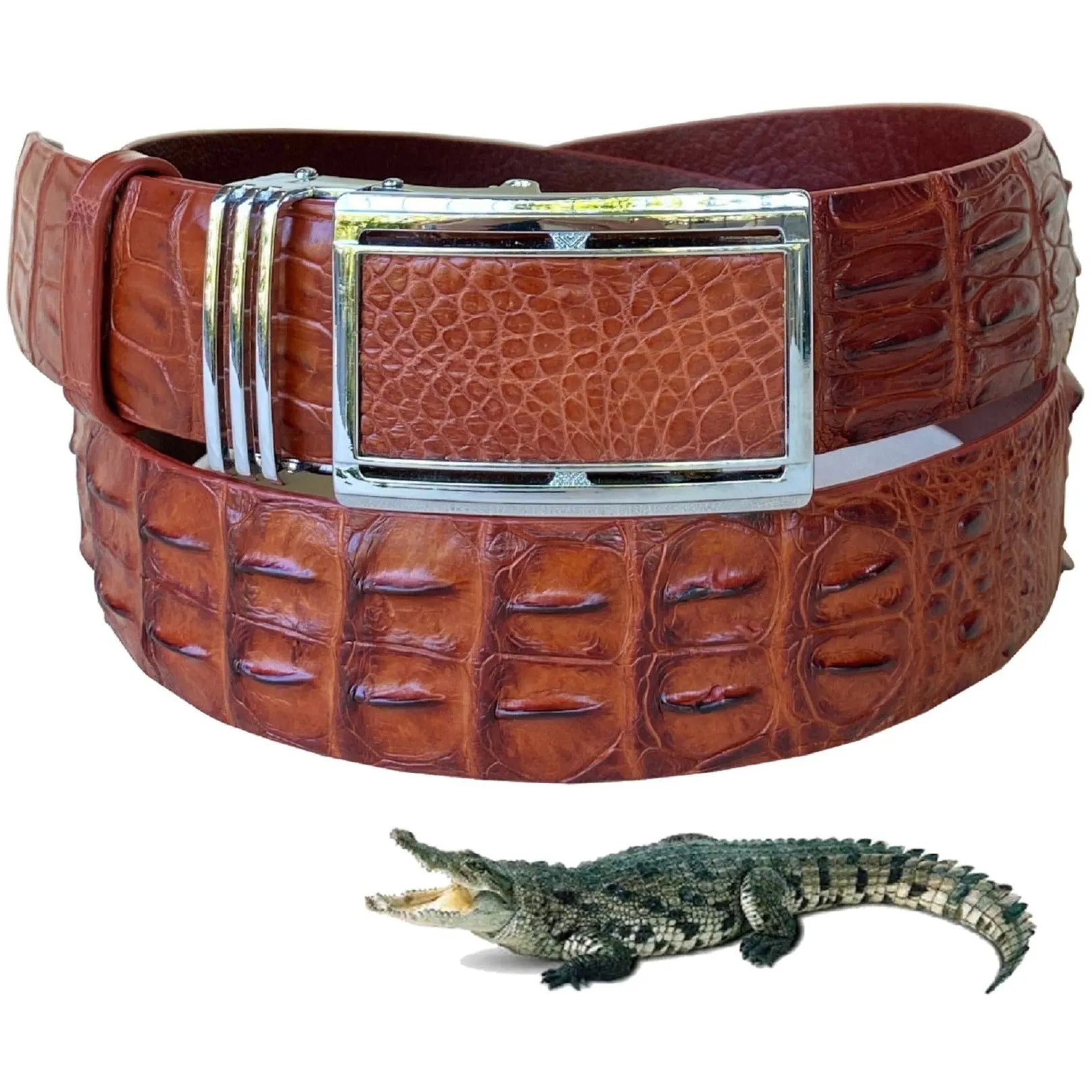 Light Brown Alligator HornBack  Leather Belt For Men - Automatic Buckle | BEHO66