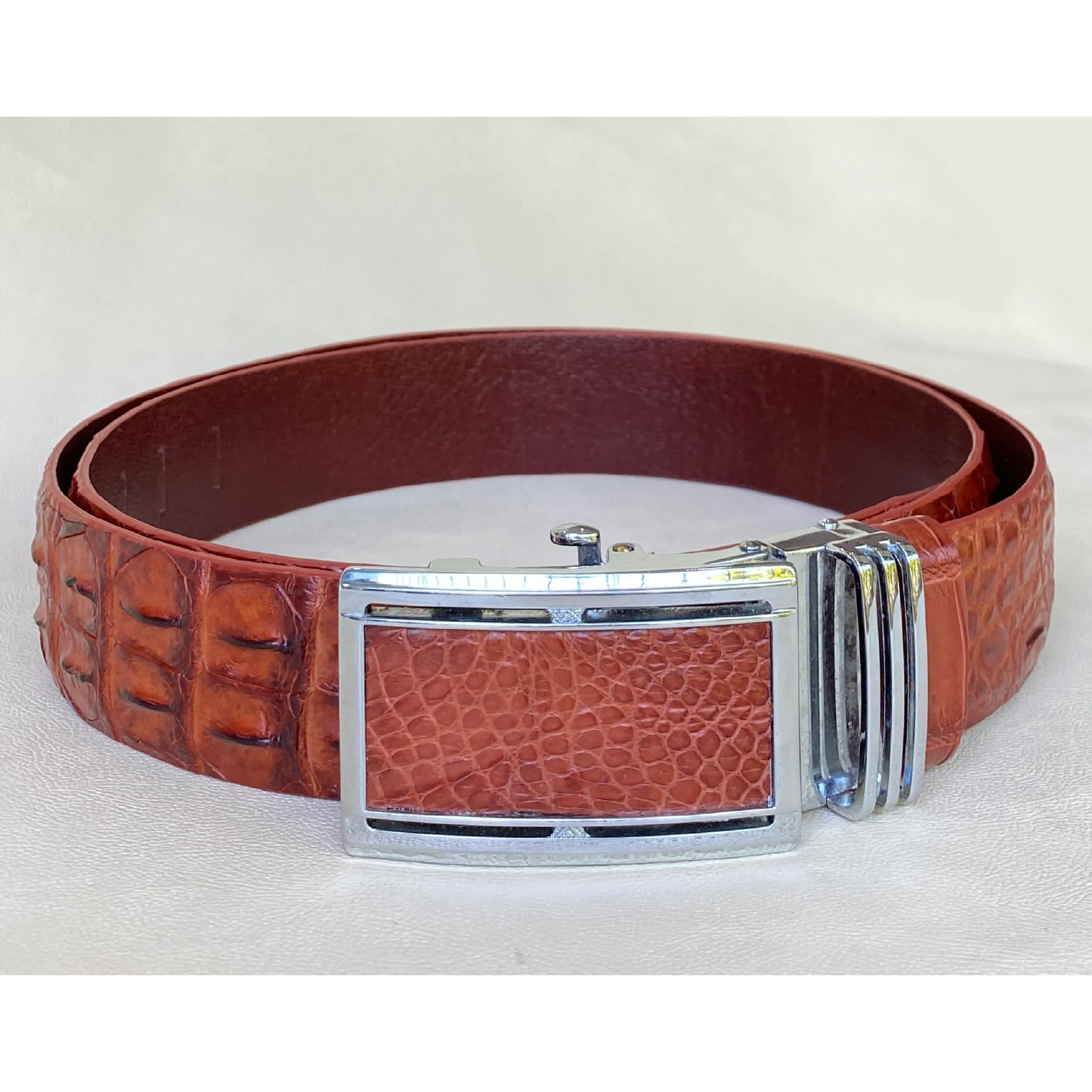 Light Brown Alligator HornBack  Leather Belt For Men - Automatic Buckle | BEHO66