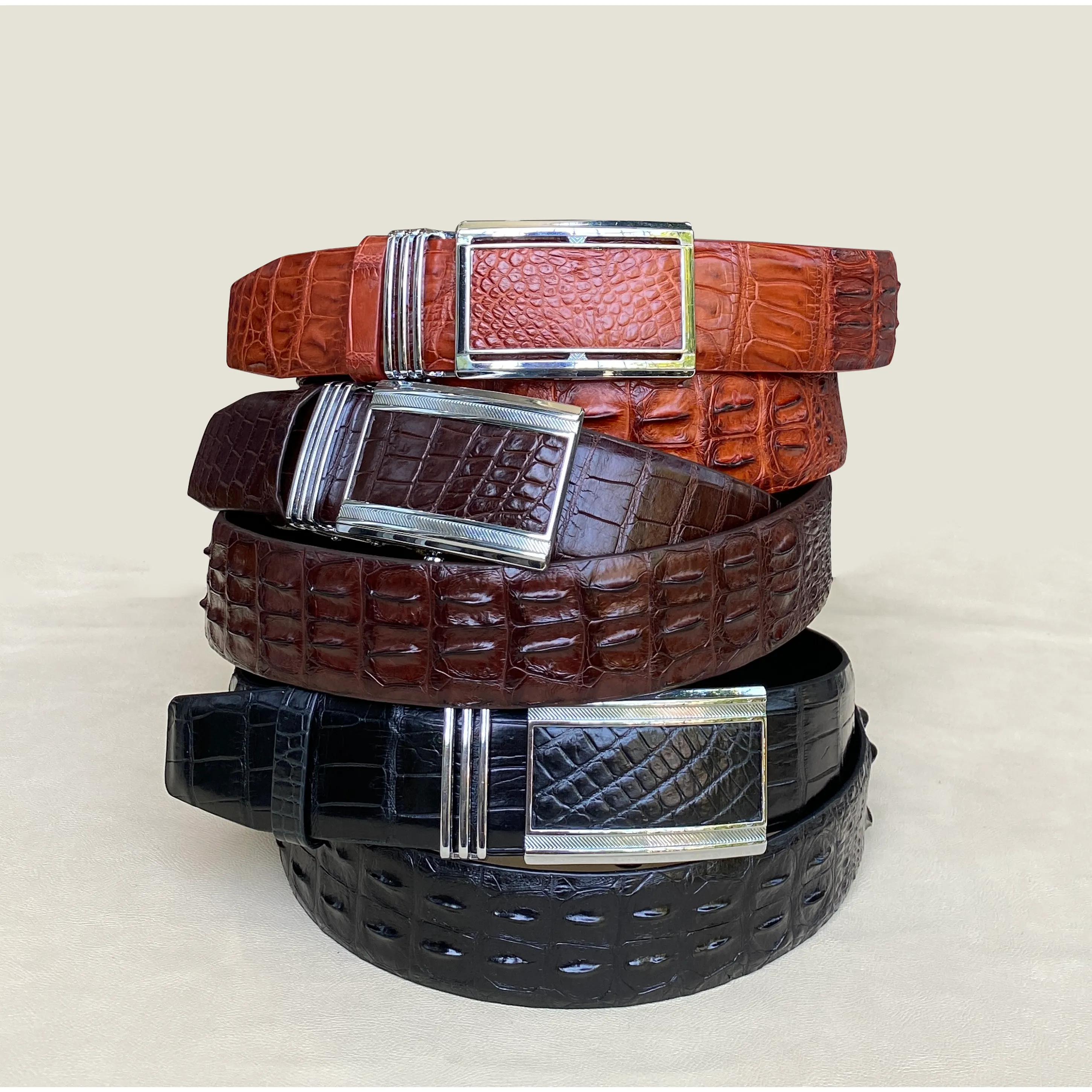 Light Brown Alligator HornBack  Leather Belt For Men - Automatic Buckle | BEHO66