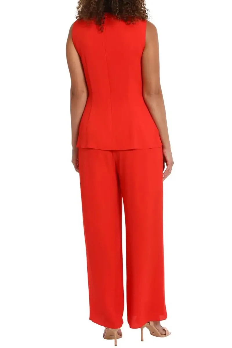 London Times Jewel Neck Pleated Crisscross Jumpsuit