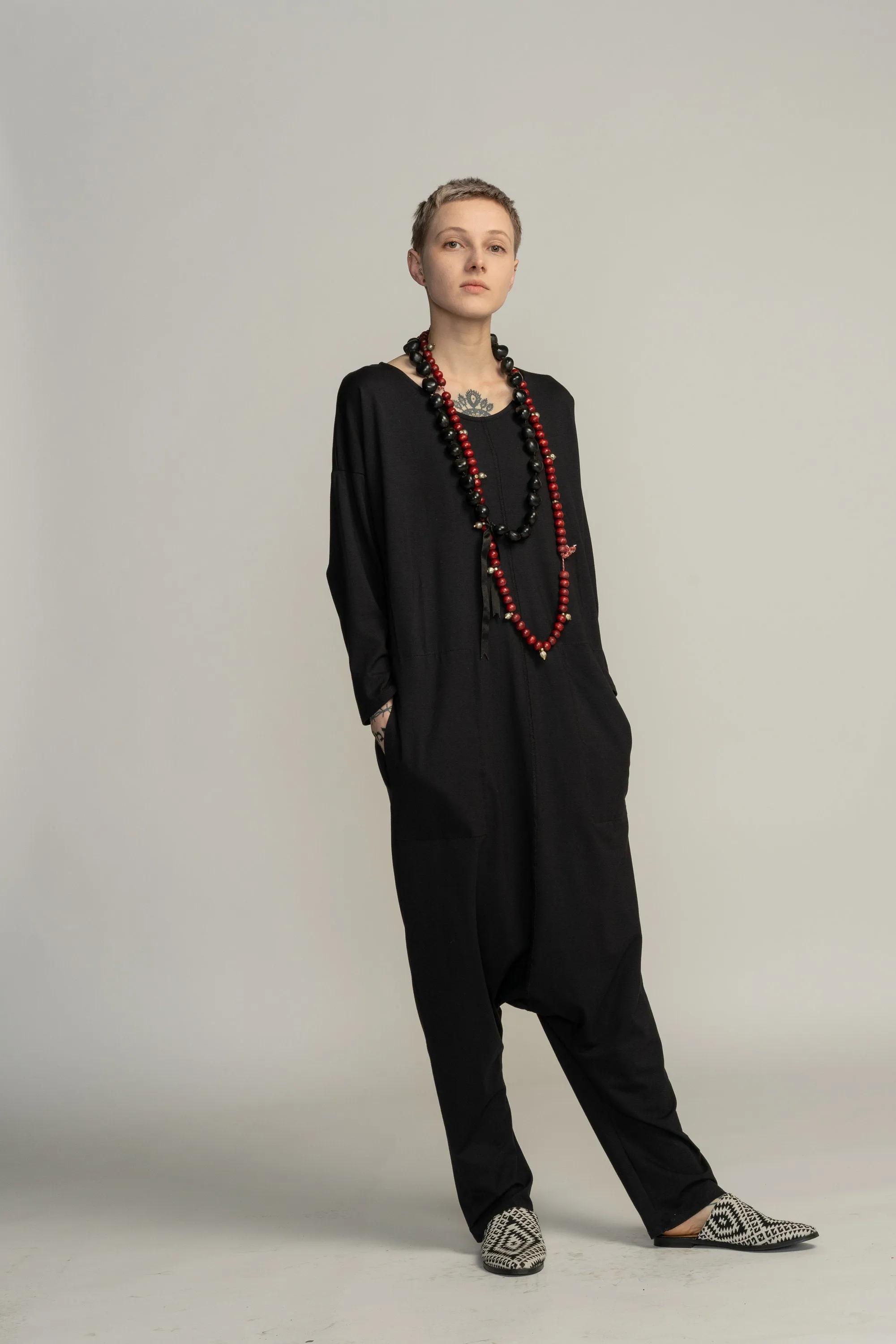 Long Sleeve Black Harem Jumpsuit