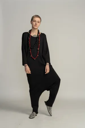 Long Sleeve Black Harem Jumpsuit