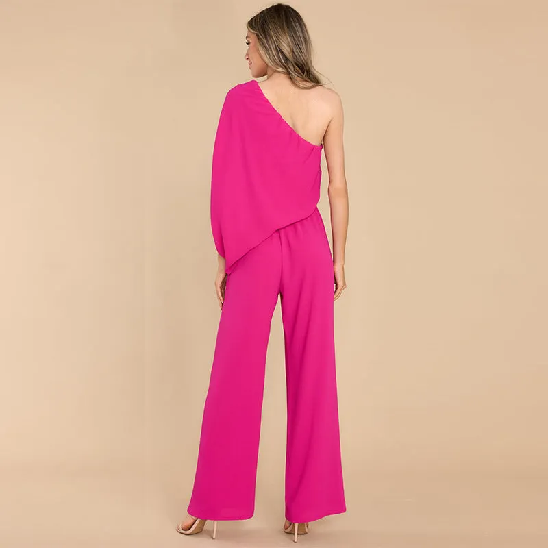 Loose Oblique Shoulder Asymmetrical Jumpsuit