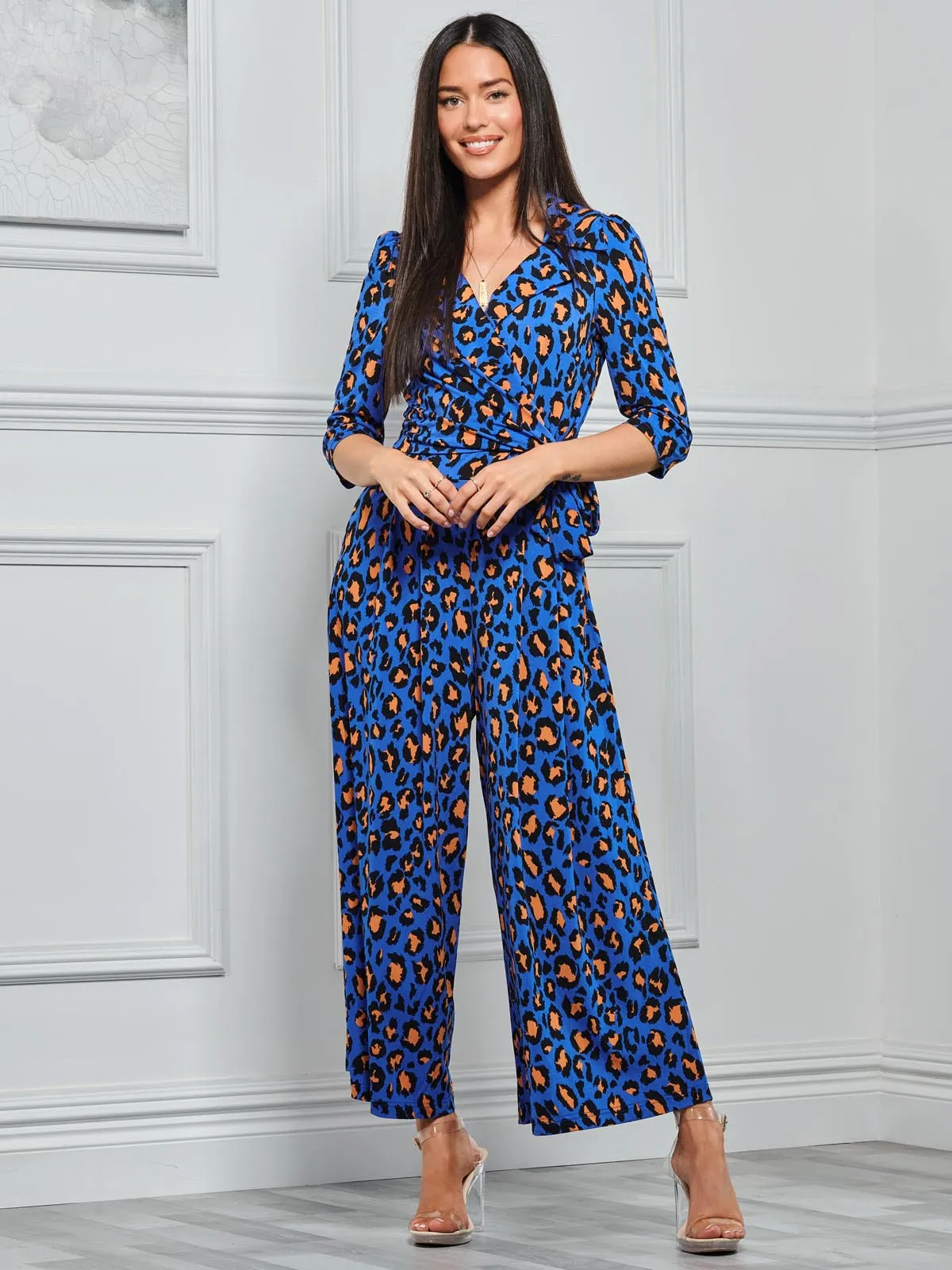 Melissa Print Shirt Jumpsuit, Royal Multi