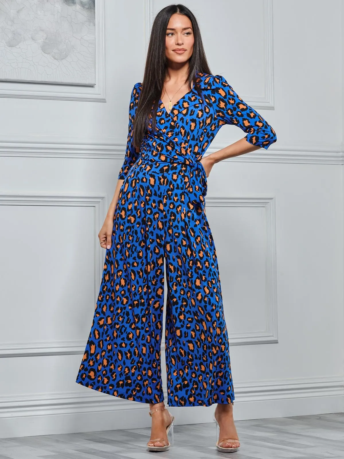 Melissa Print Shirt Jumpsuit, Royal Multi