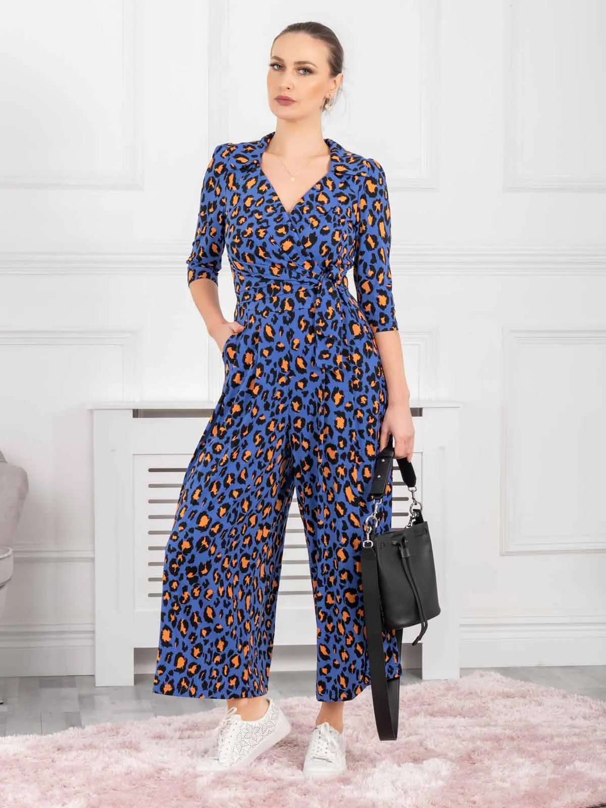 Melissa Print Shirt Jumpsuit, Royal Multi