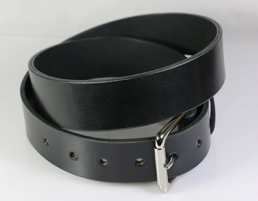 Men's Plain Black Leather Belt With Removable Buckle, 1.5" Wide