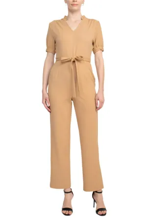 Nanette Lepore V-Neck Short Sleeve Tie Waist Solid Zipper Back Jumpsuit