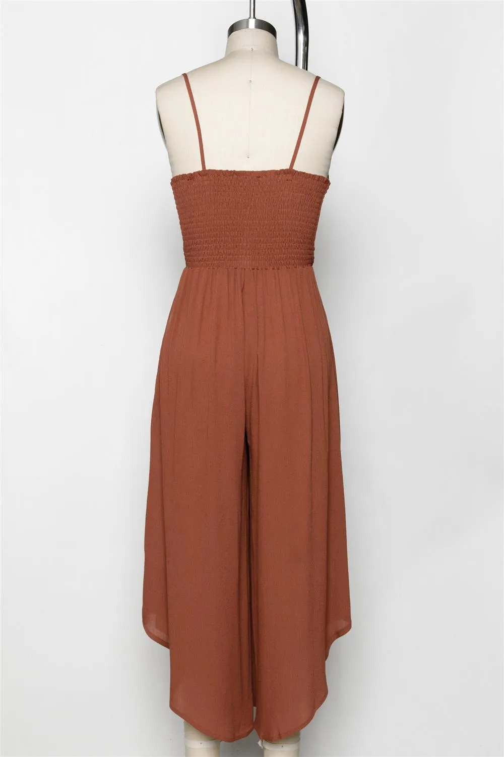 Never Better Front Ruched Round Hemming Midi Jumpsuit Rust