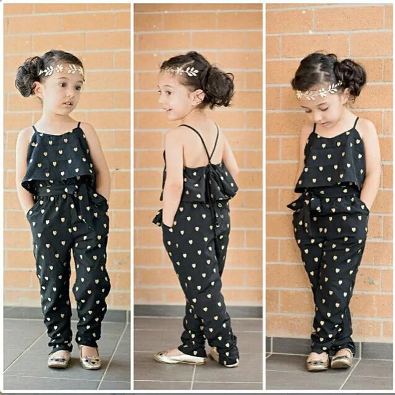 New Fashion Summer Girls Sets Cotton Sleeveless Strap Girls Jumpsuit Clothes