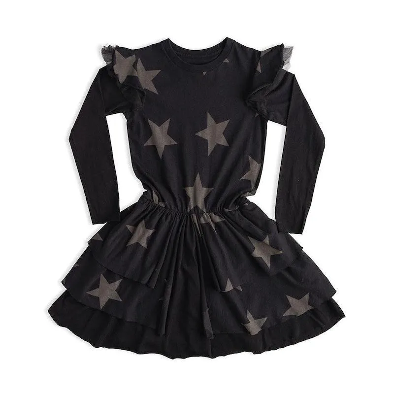 NUNUNU Star Multi Layered Dress Black