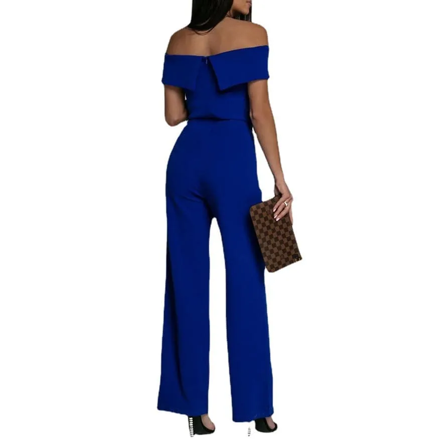 Off Shoulder Sweetheart Collar Front Button Pattern Jumpsuit