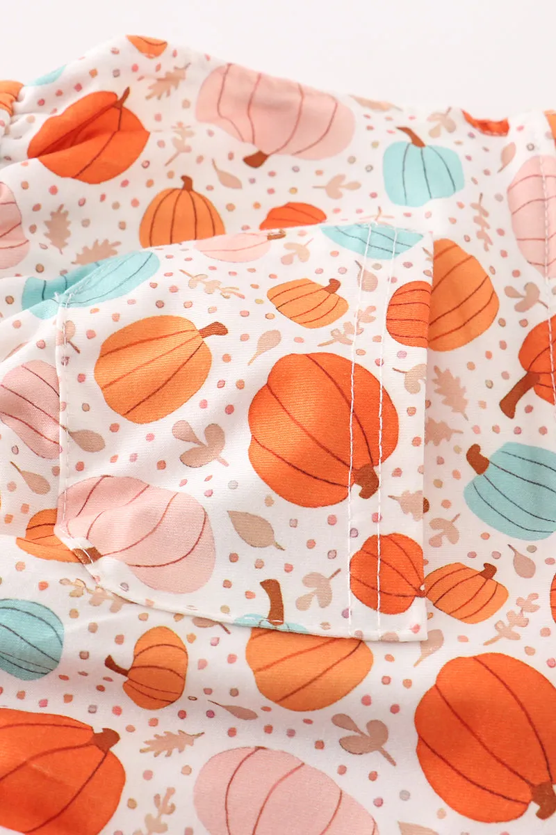 Orange pumpkin print girl jumpsuit