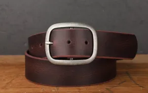 Oxblood Purple Maroon Full Grain Leather Belt with Antique Silver Buckle