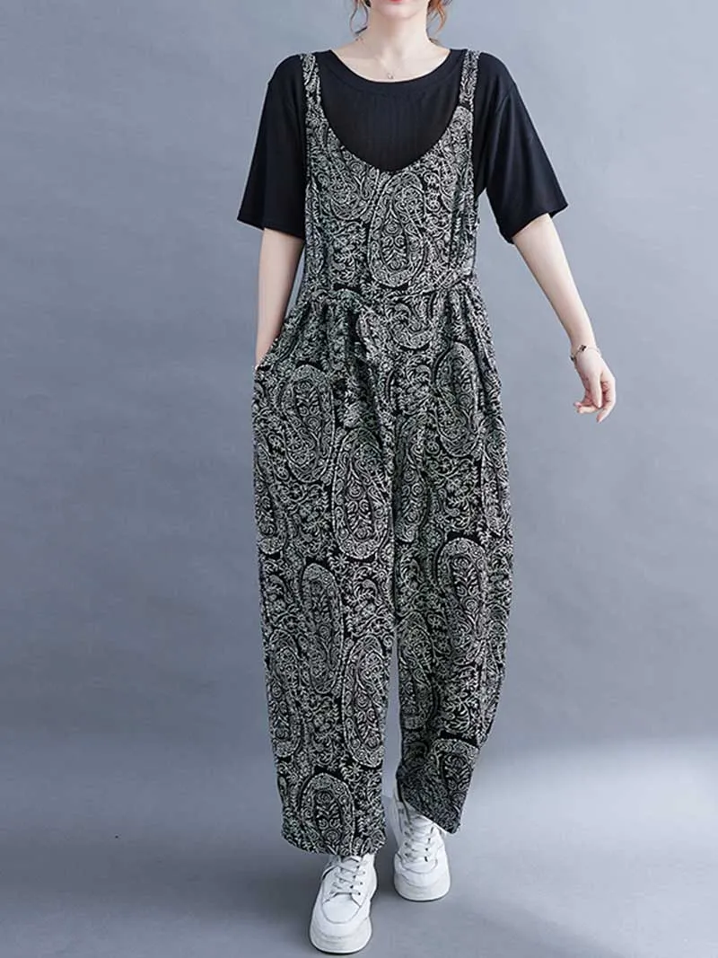 Paisley Print  Cotton High Waist Women's Overall Jumpsuit