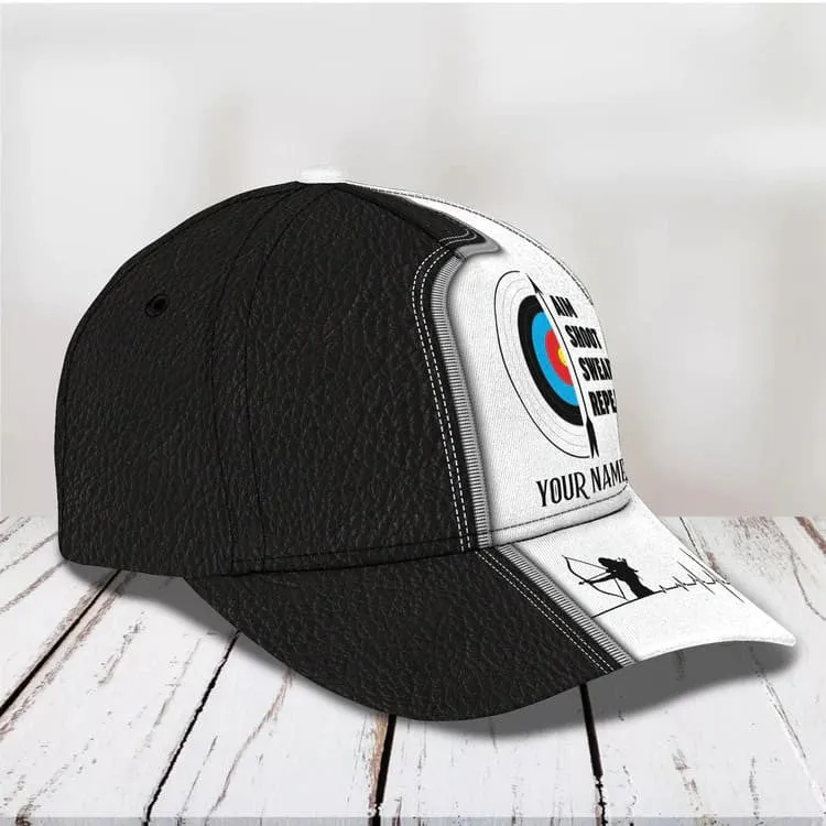 Personalized Aim Shoot Swear Repeat 3D Classic Cap for Archer, Funny Archery hat for Man