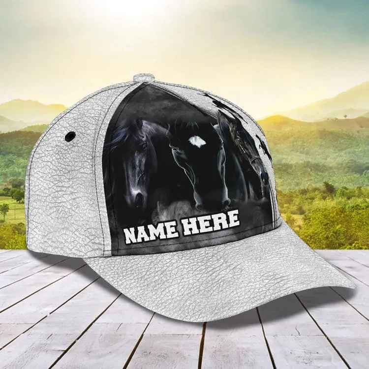 Personalized Black Horse 3D Baseball Cap for Farmer, Black Horse Hat for Him Horse Lovers