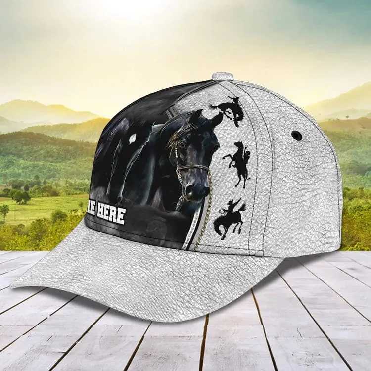 Personalized Black Horse 3D Baseball Cap for Farmer, Black Horse Hat for Him Horse Lovers