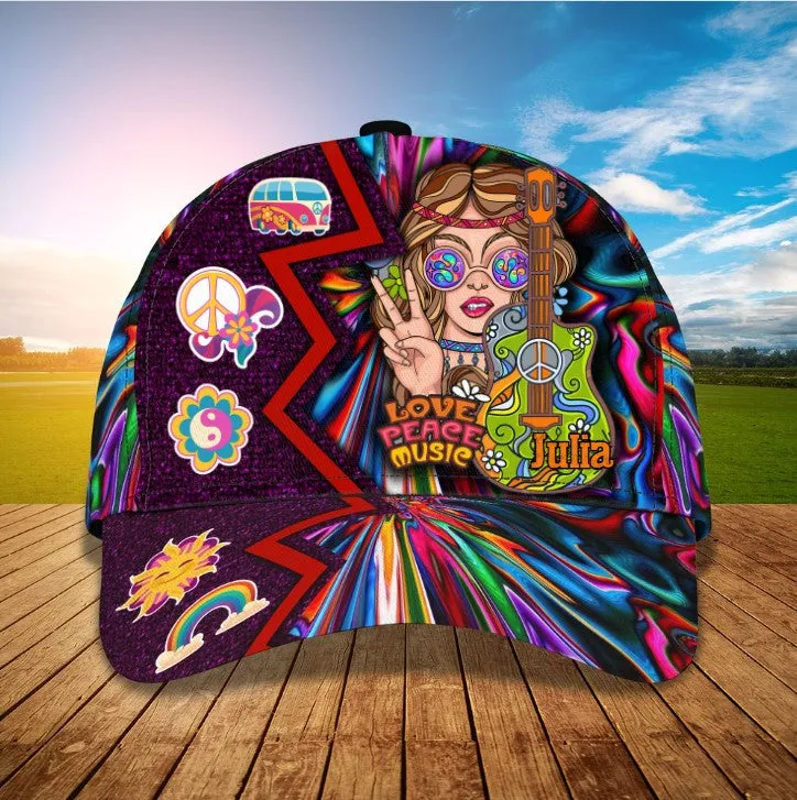 Personalized Tie Dye Hippie 3D Baseball Cap for Hippie Girl, Hippie Hat for Her