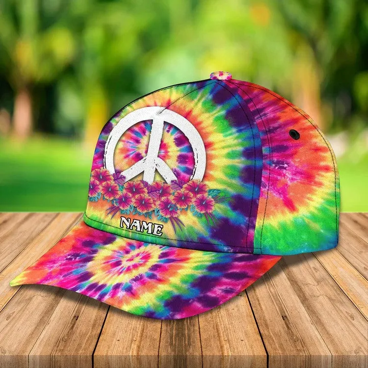 Personalized Tie Dye Hippie 3D Baseball Cap for Hippie Girl, Hippie Hat for Her