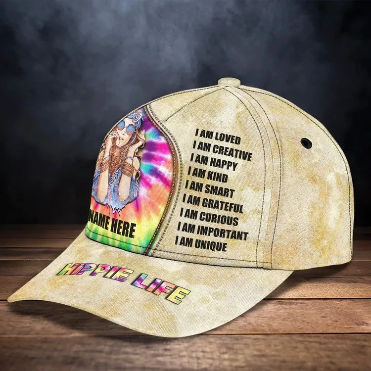 Personalized Tie Dye Hippie 3D Baseball Cap for Hippie Girl, Hippie Hat for Her