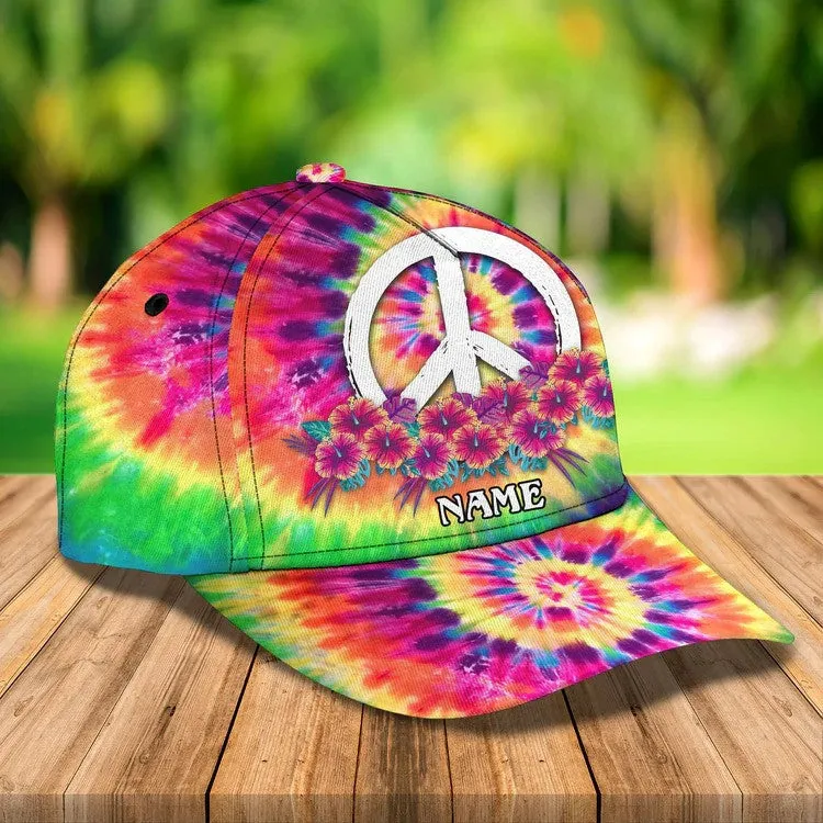 Personalized Tie Dye Hippie 3D Baseball Cap for Hippie Girl, Hippie Hat for Her