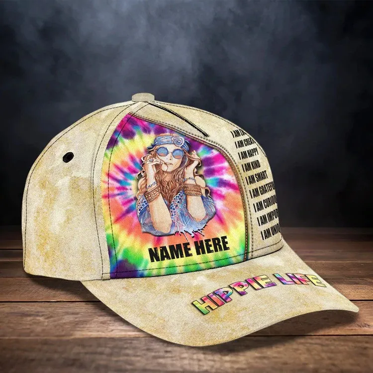 Personalized Tie Dye Hippie 3D Baseball Cap for Hippie Girl, Hippie Hat for Her