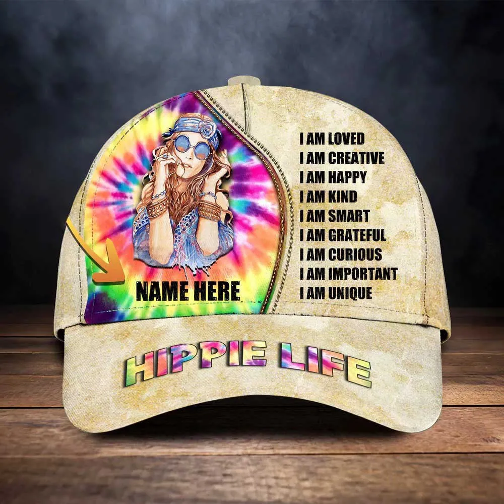 Personalized Tie Dye Hippie 3D Baseball Cap for Hippie Girl, Hippie Hat for Her