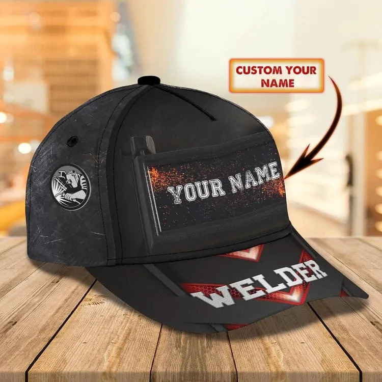 Personalized Welder 3D Baseball Cap for Dad, American Flag Welder Hat for Him