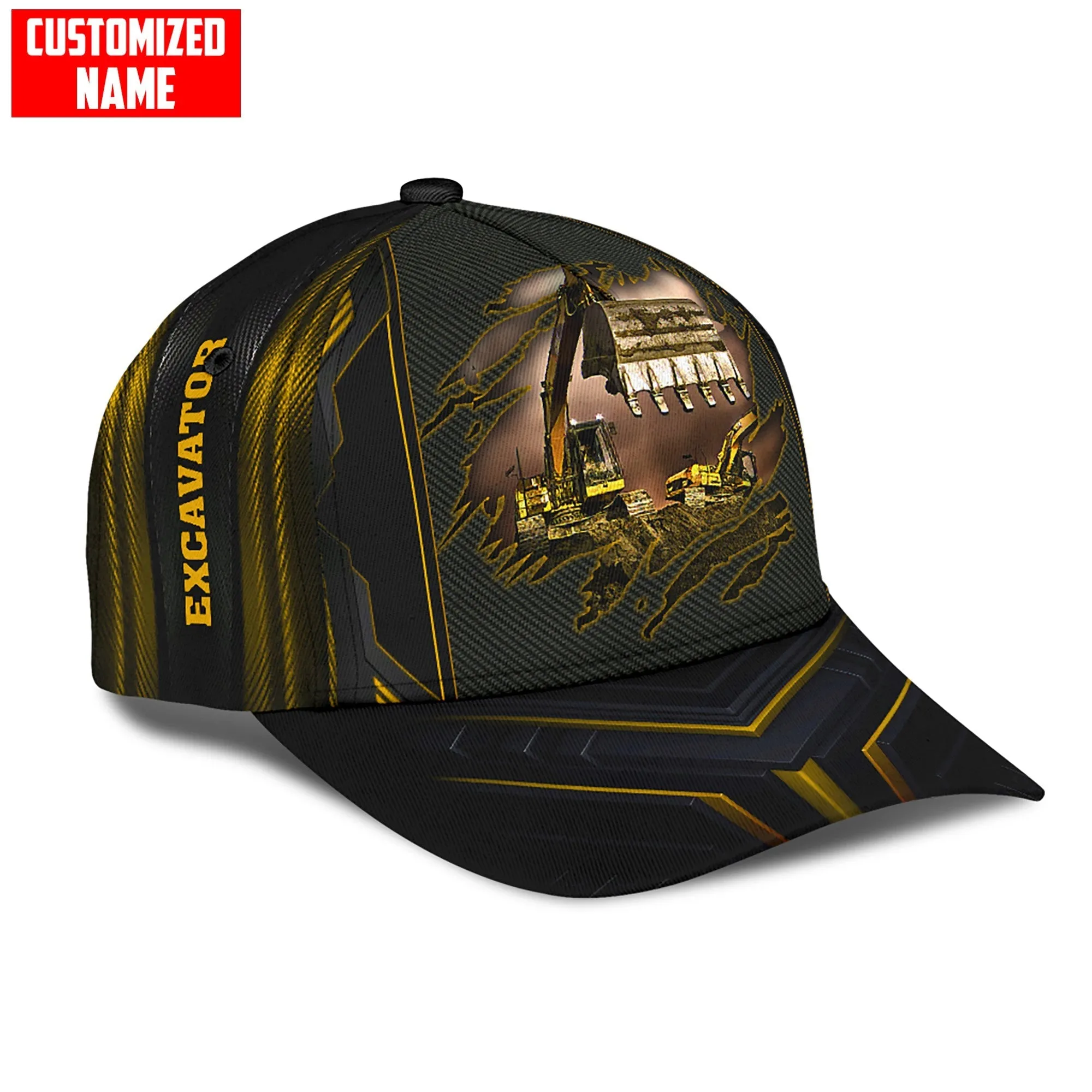 Personalized With Name Excavator 3D Full Printing Classic Cap Hat, Excavator Baseball Cap Hat