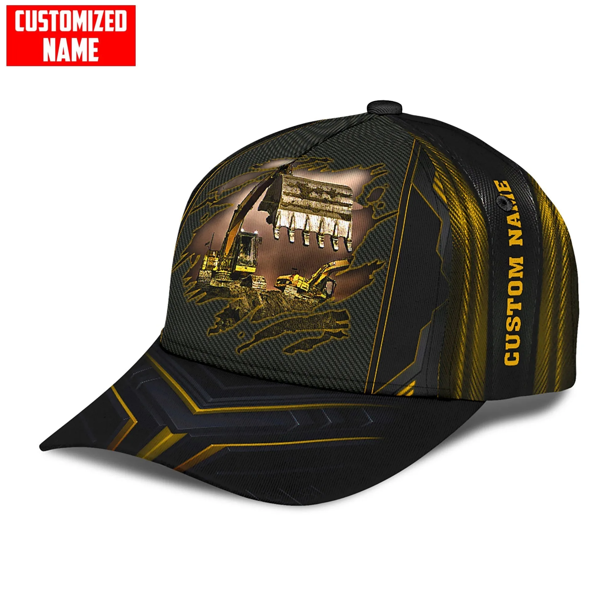 Personalized With Name Excavator 3D Full Printing Classic Cap Hat, Excavator Baseball Cap Hat