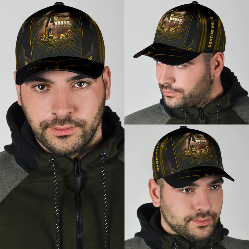 Personalized With Name Excavator 3D Full Printing Classic Cap Hat, Excavator Baseball Cap Hat