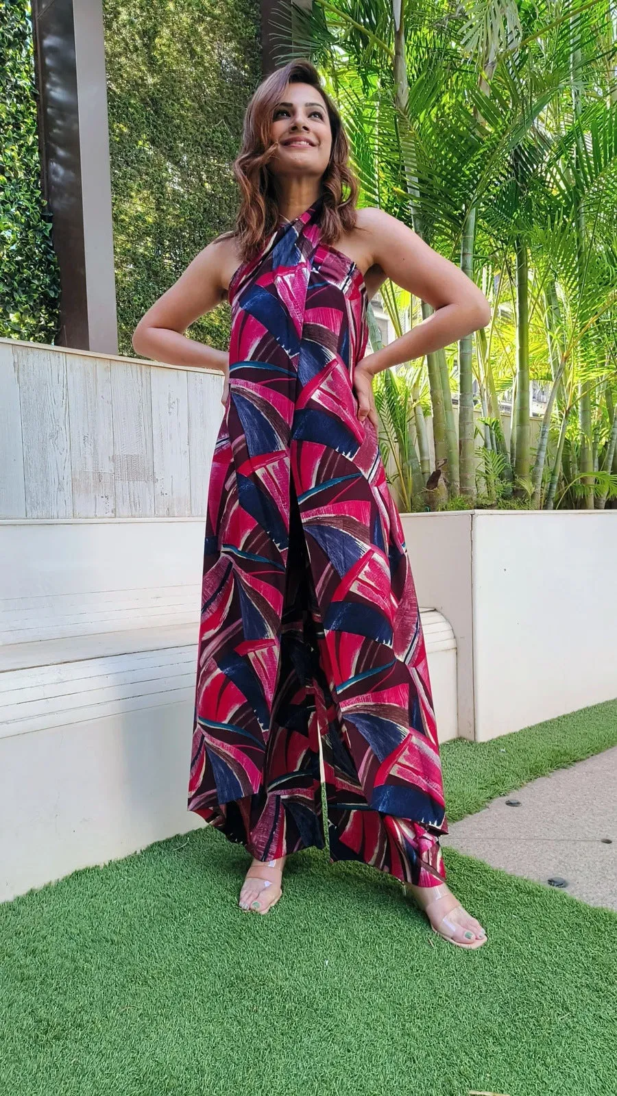 Pink Abstract Sarong Jumpsuit