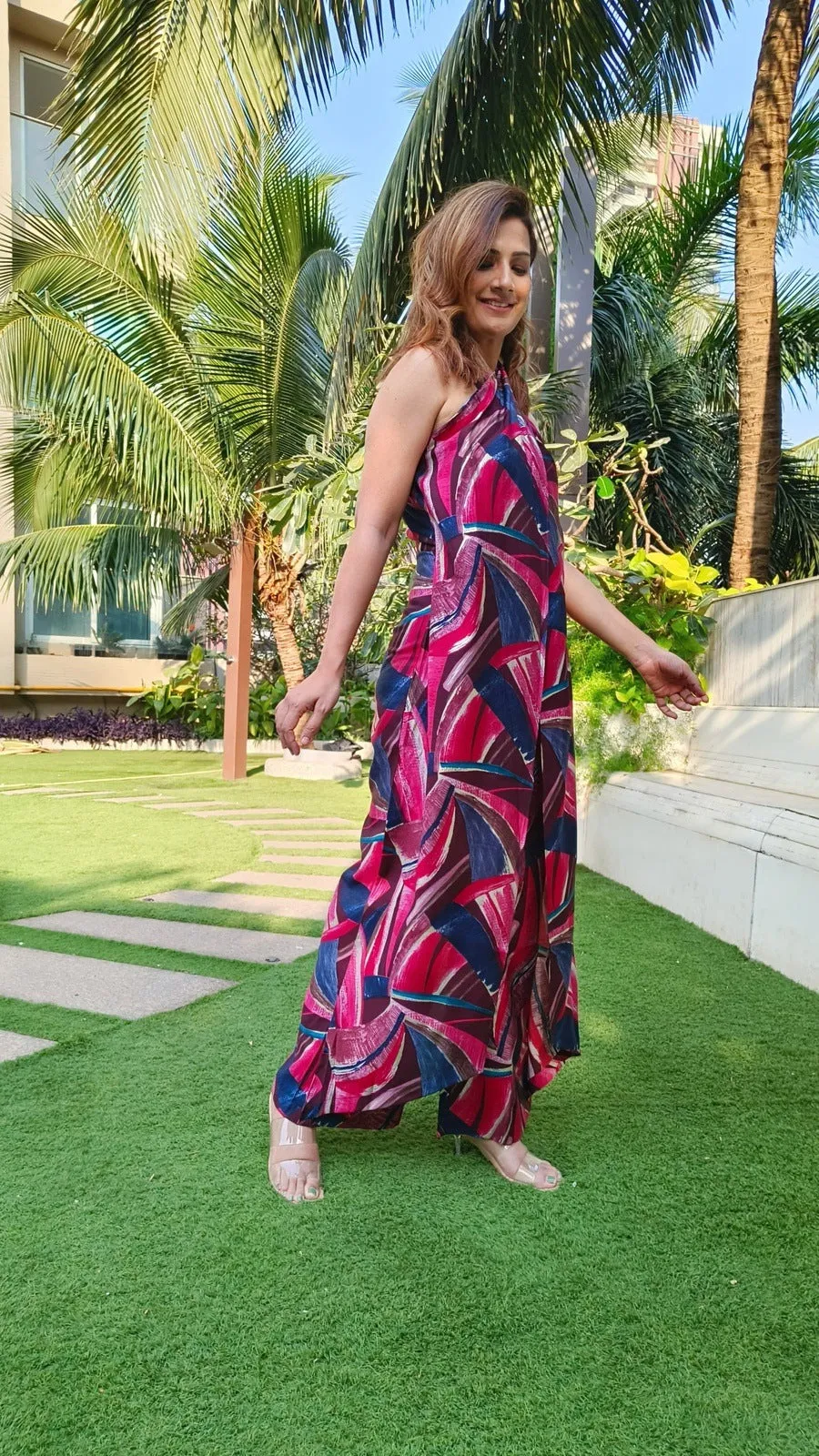 Pink Abstract Sarong Jumpsuit