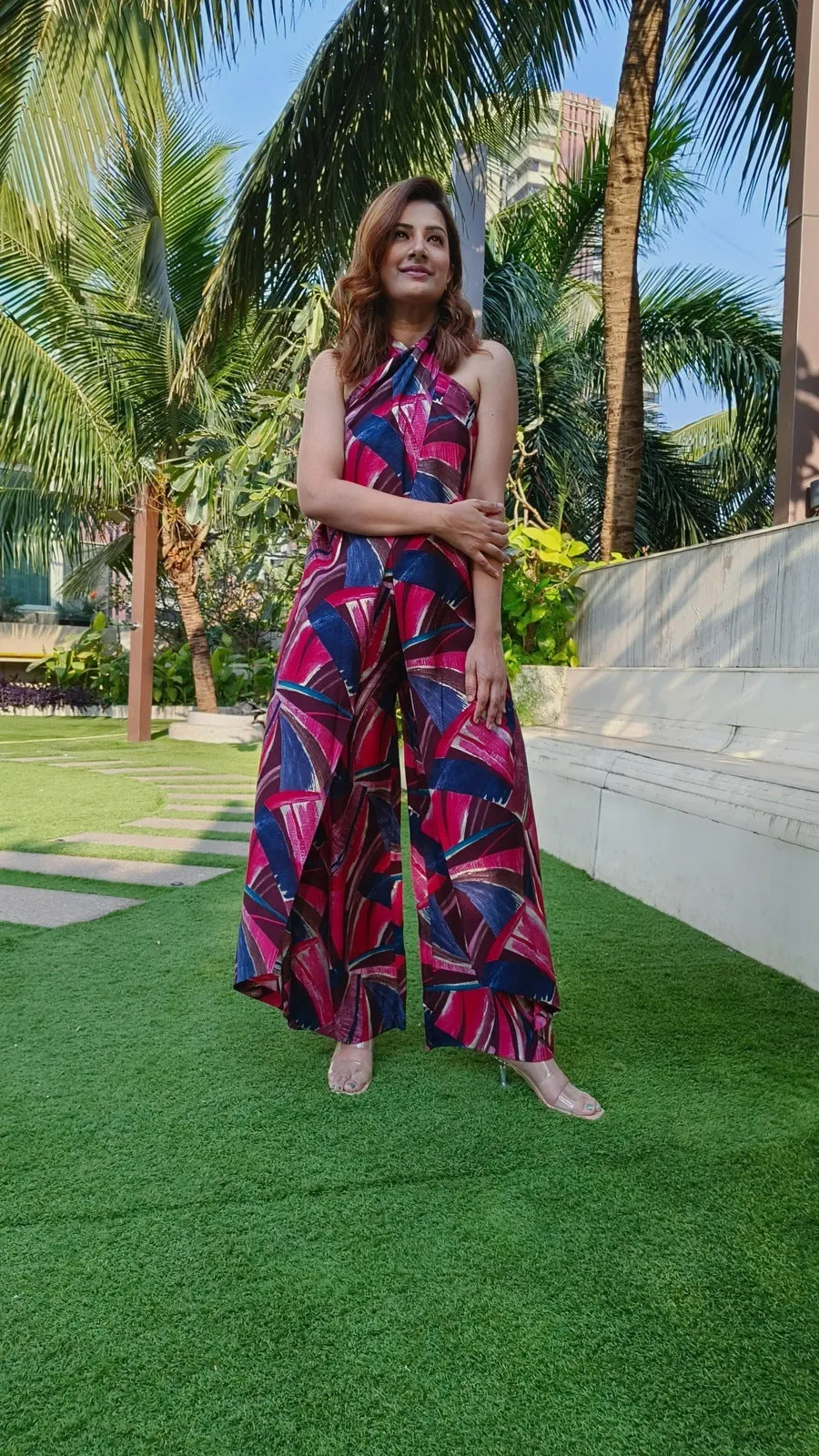 Pink Abstract Sarong Jumpsuit