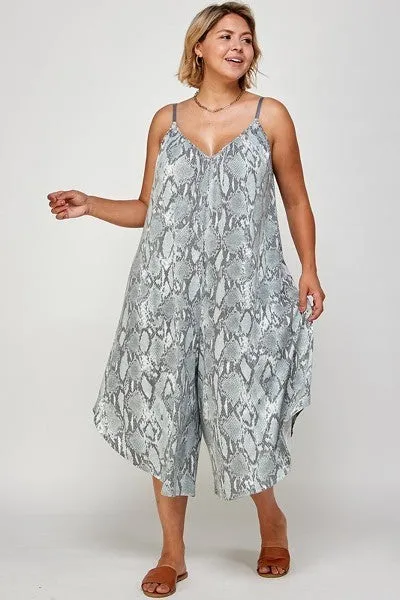 Plus Size Snakeskin Cropped Wide Leg Jumpsuit