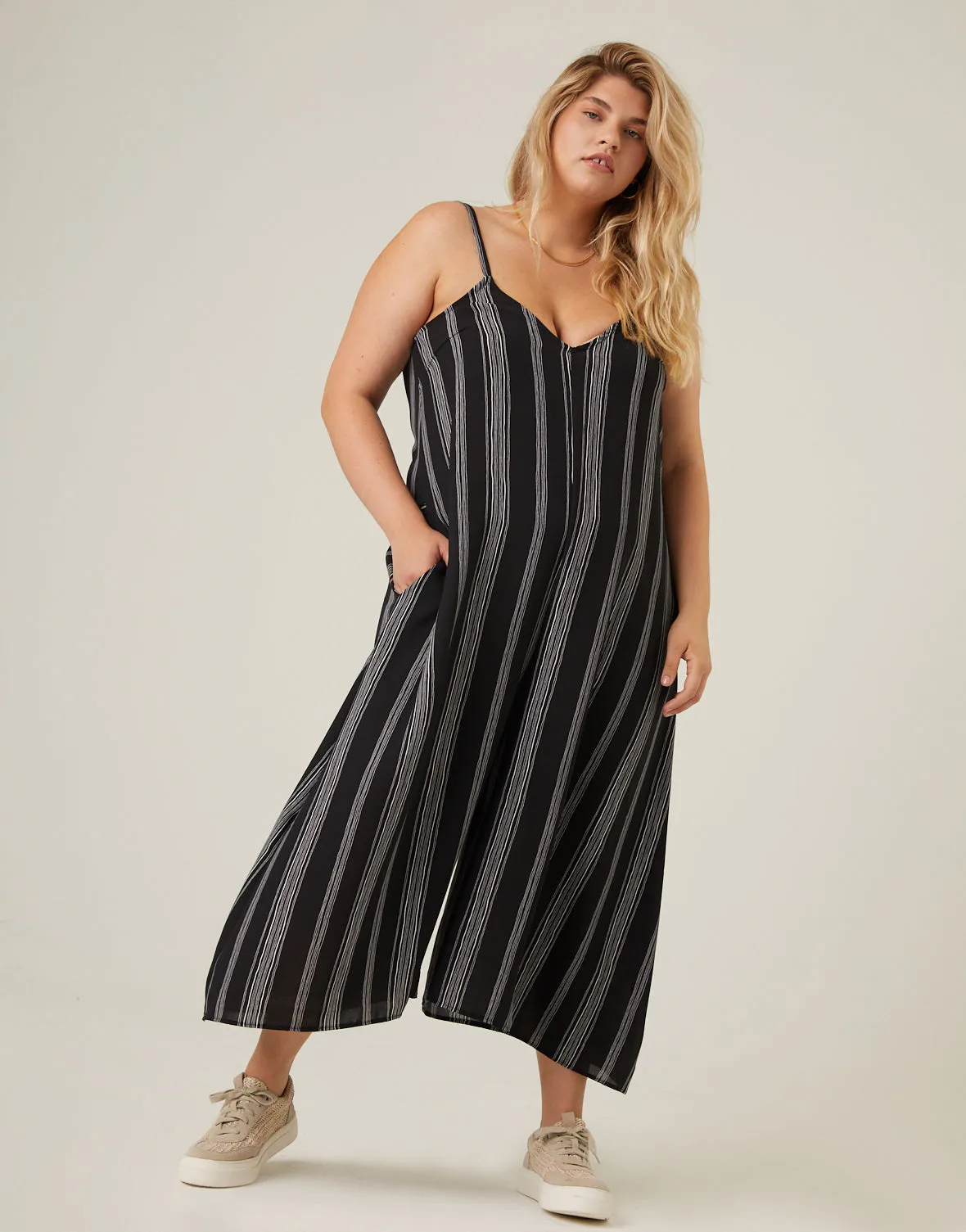 Plus Size Striped Flowy Cropped Jumpsuit