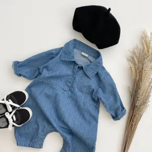 Premium Baby's Denim Long-Sleeve Rompers