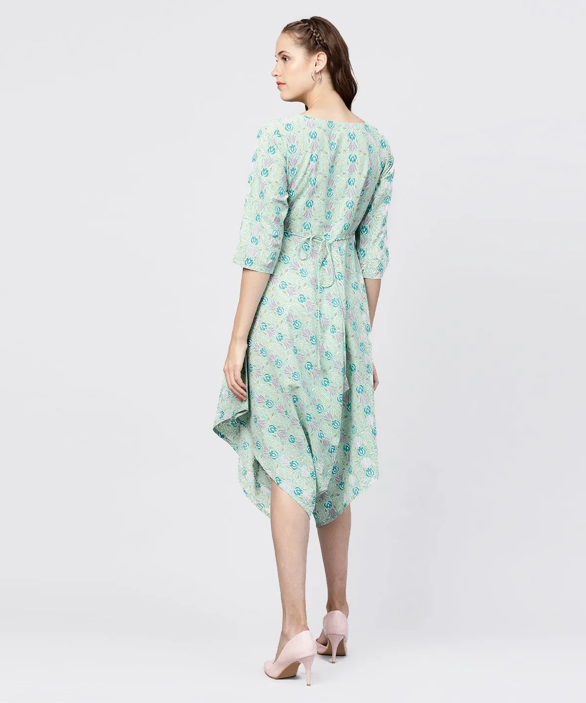 Printed Boat Neck 3/4Th Sleeve Jumpsuit