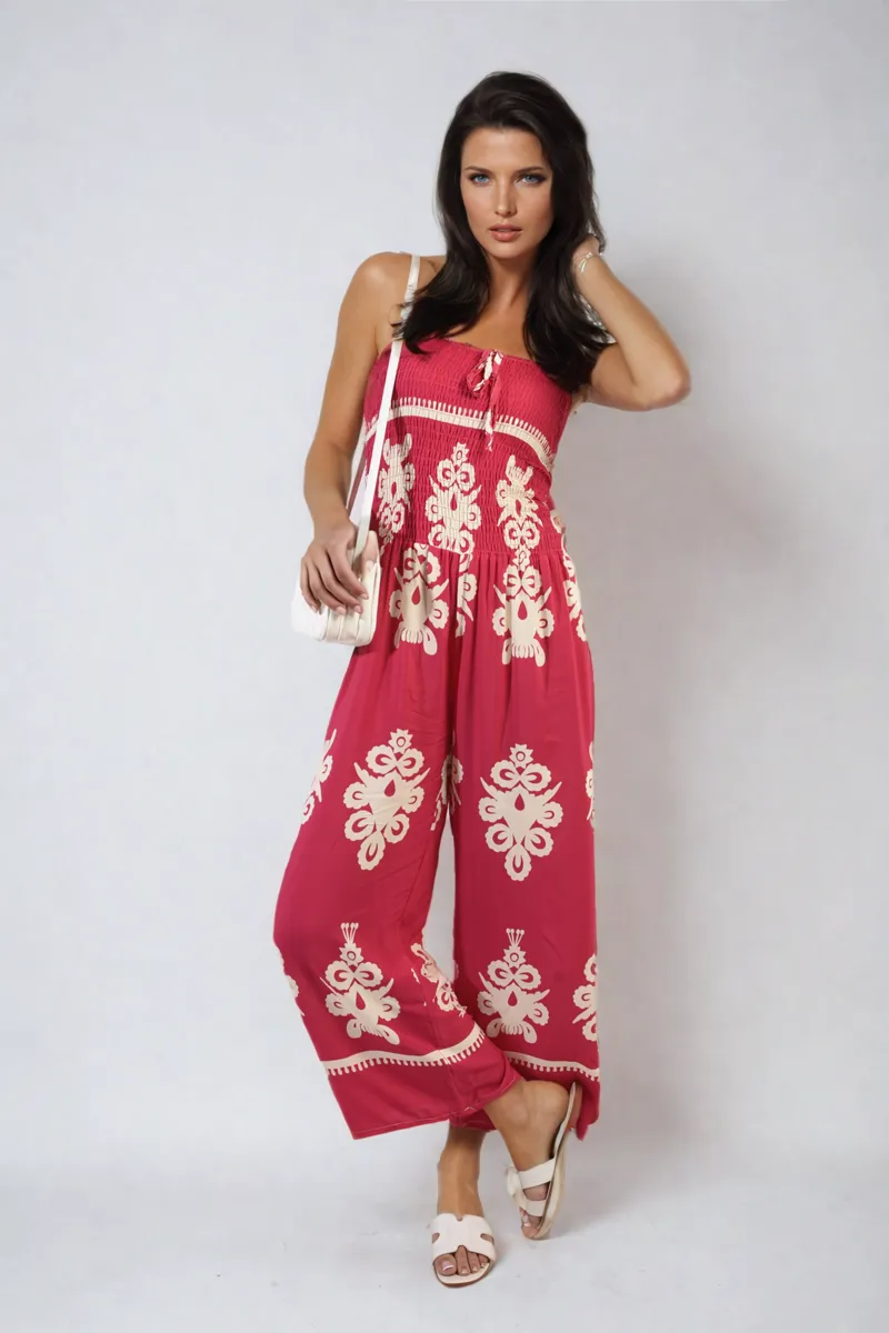 Printed Strapless Jumpsuit