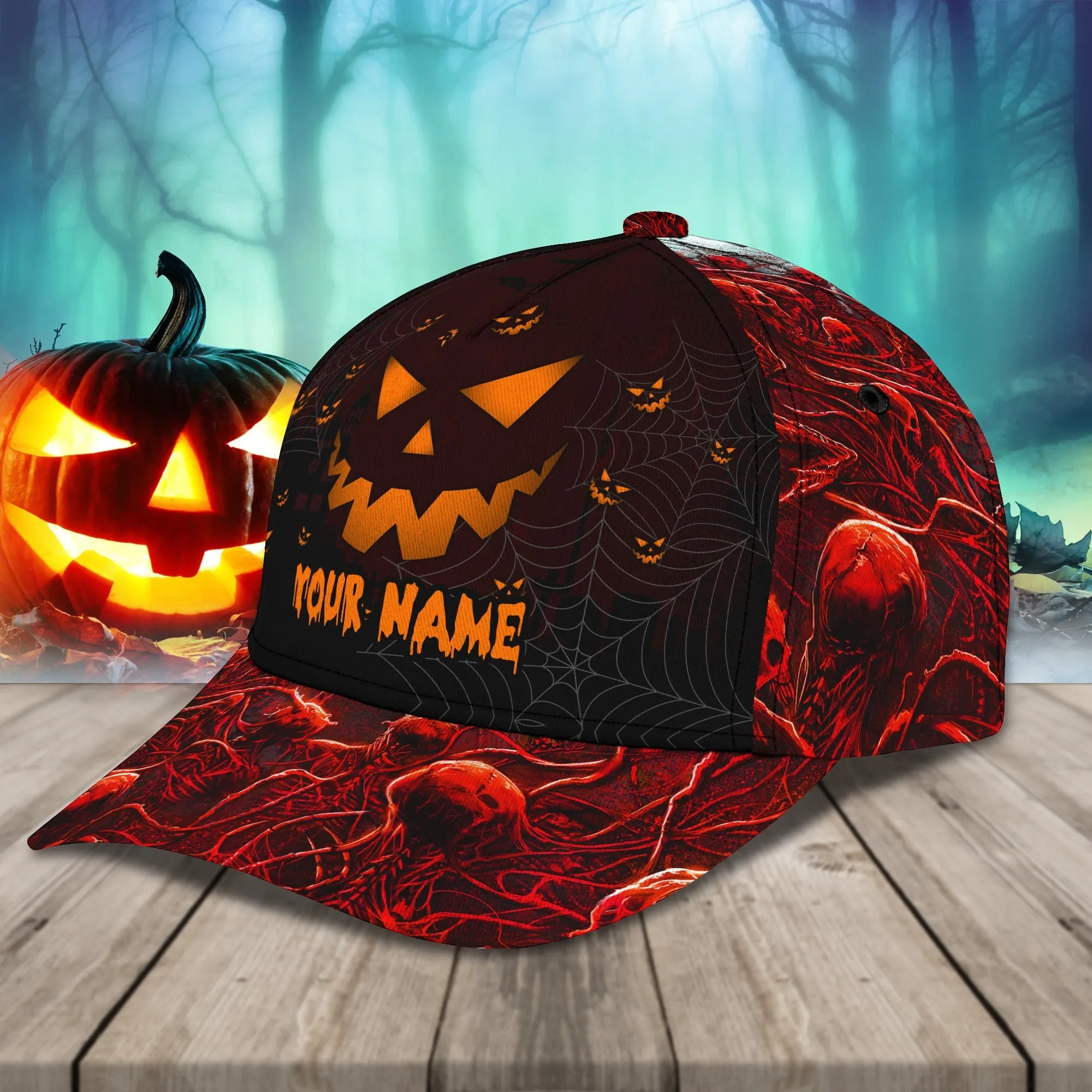 Pumpkin Halloween Hats Unisex Customizable Sayings Golf Hat 3d, Cap with Adjustable Hat for Mens Womens