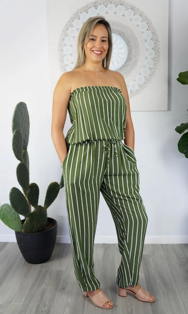 Rayon Jumpsuit Long Bandeau New Stripes, More Colours