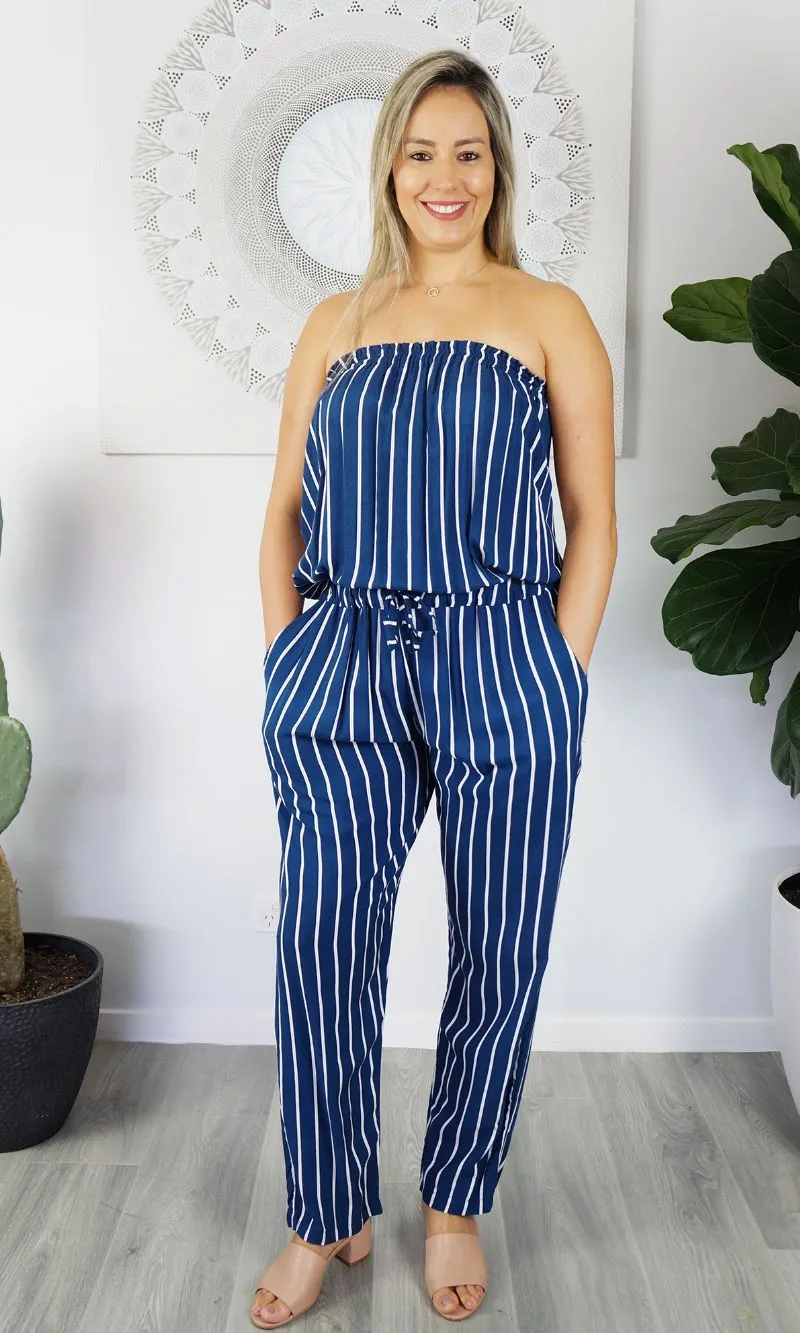 Rayon Jumpsuit Long Bandeau New Stripes, More Colours