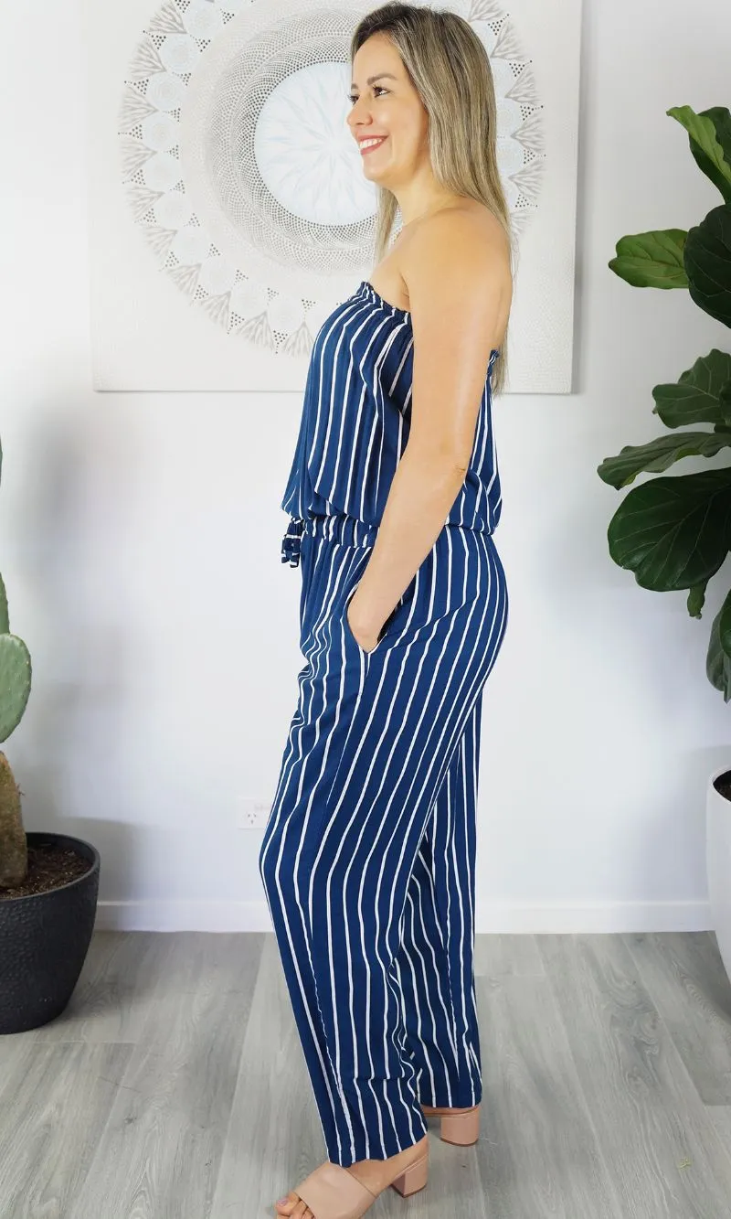 Rayon Jumpsuit Long Bandeau New Stripes, More Colours