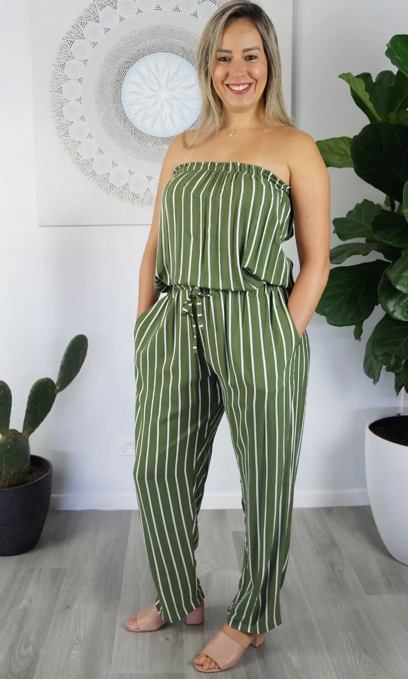 Rayon Jumpsuit Long Bandeau New Stripes, More Colours