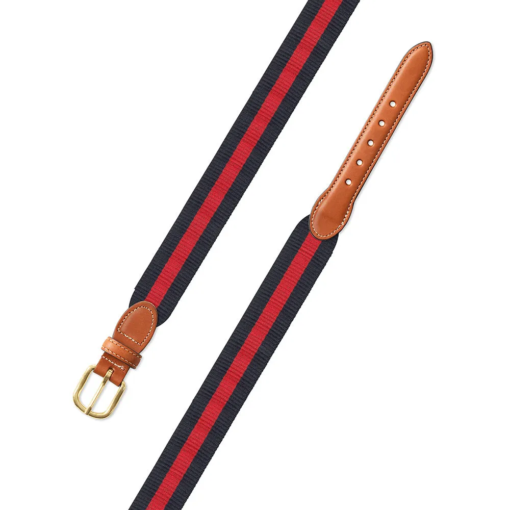 Red on Navy Wide Belgian Surcingle Leather Tab Belt