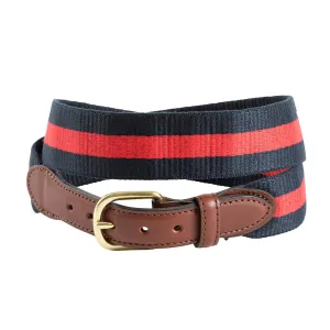 Red on Navy Wide Belgian Surcingle Leather Tab Belt